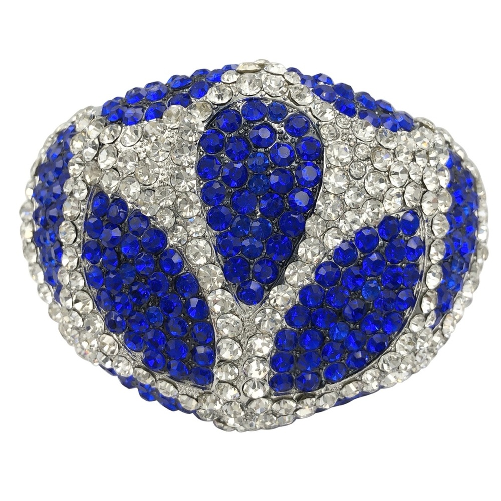 Large Royal Blue & Clear Rhinestone Chunky Silver Statement Bangle Bracelet